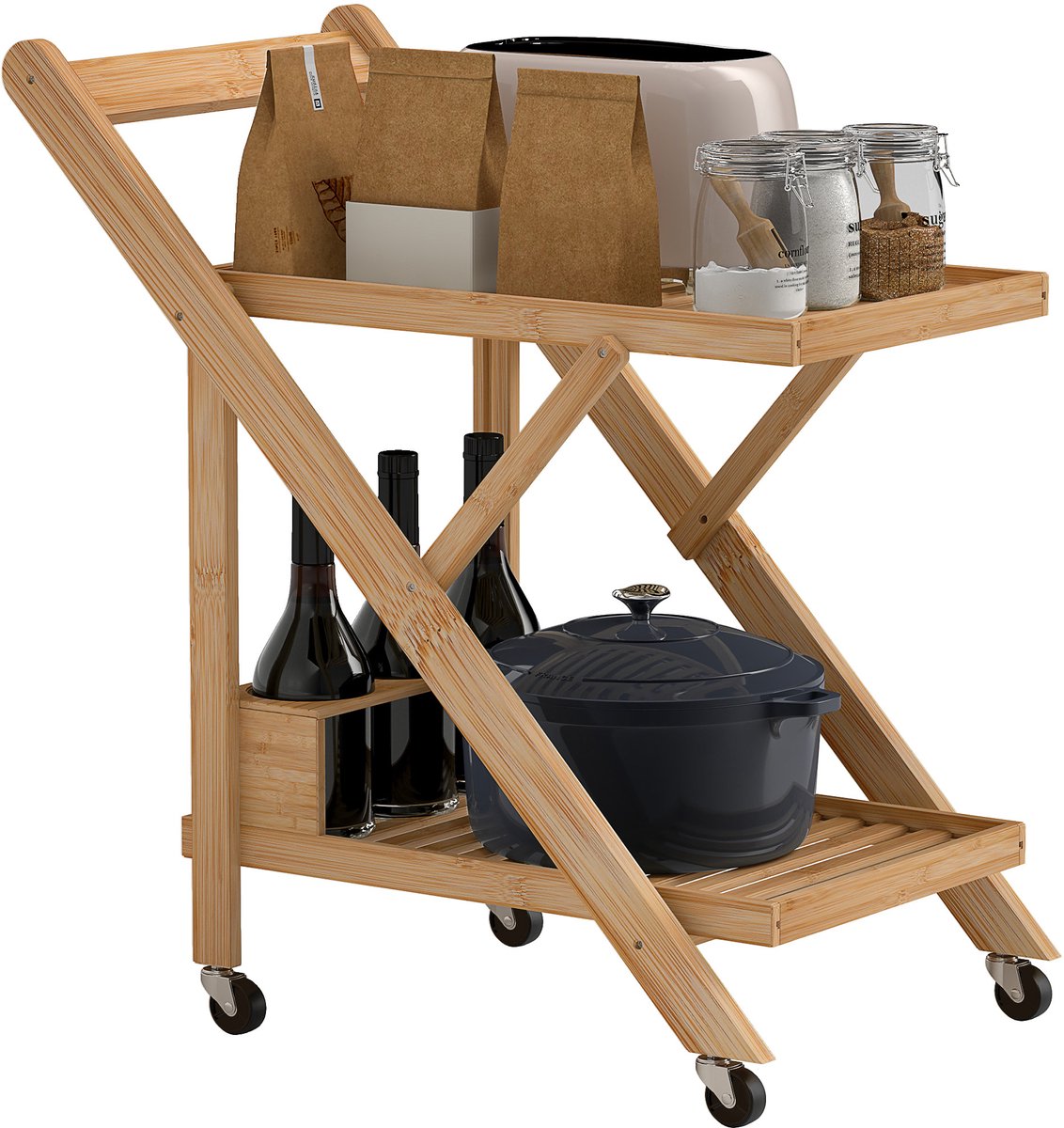 HOMCOM-Küchenwagen-Bambus-66L x 40B x 70H cm-Naturholz