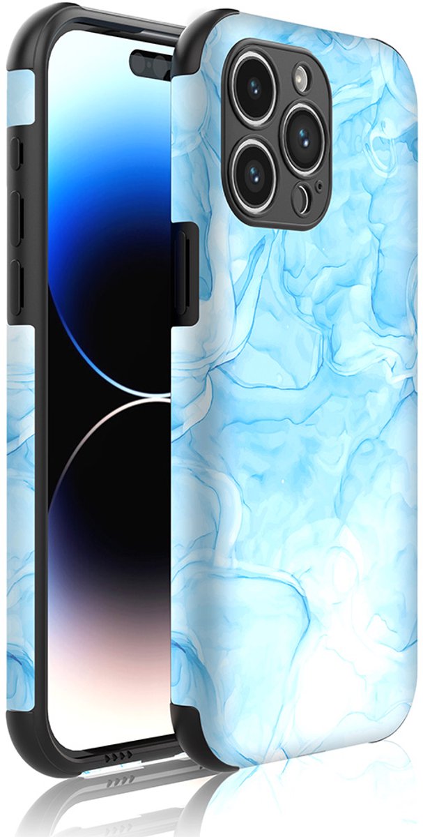 Smartphonica Telefoonhoesje Geschikt voor iPhone 14 Pro Max met Stootrand en Lichtblauw Marmer opdruk - Backcover PhoneCase Lightblue Marble print geschikt voor iPhone 14 Pro Max