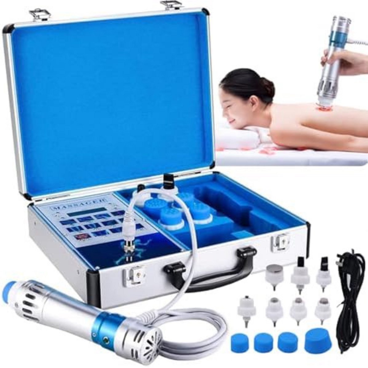 WNHB® Spierstimulator met shockwave therapie – EMS massage apparaat – 6 opzetstukken – Voor pijnverlichting ontspanning en fysio herstel