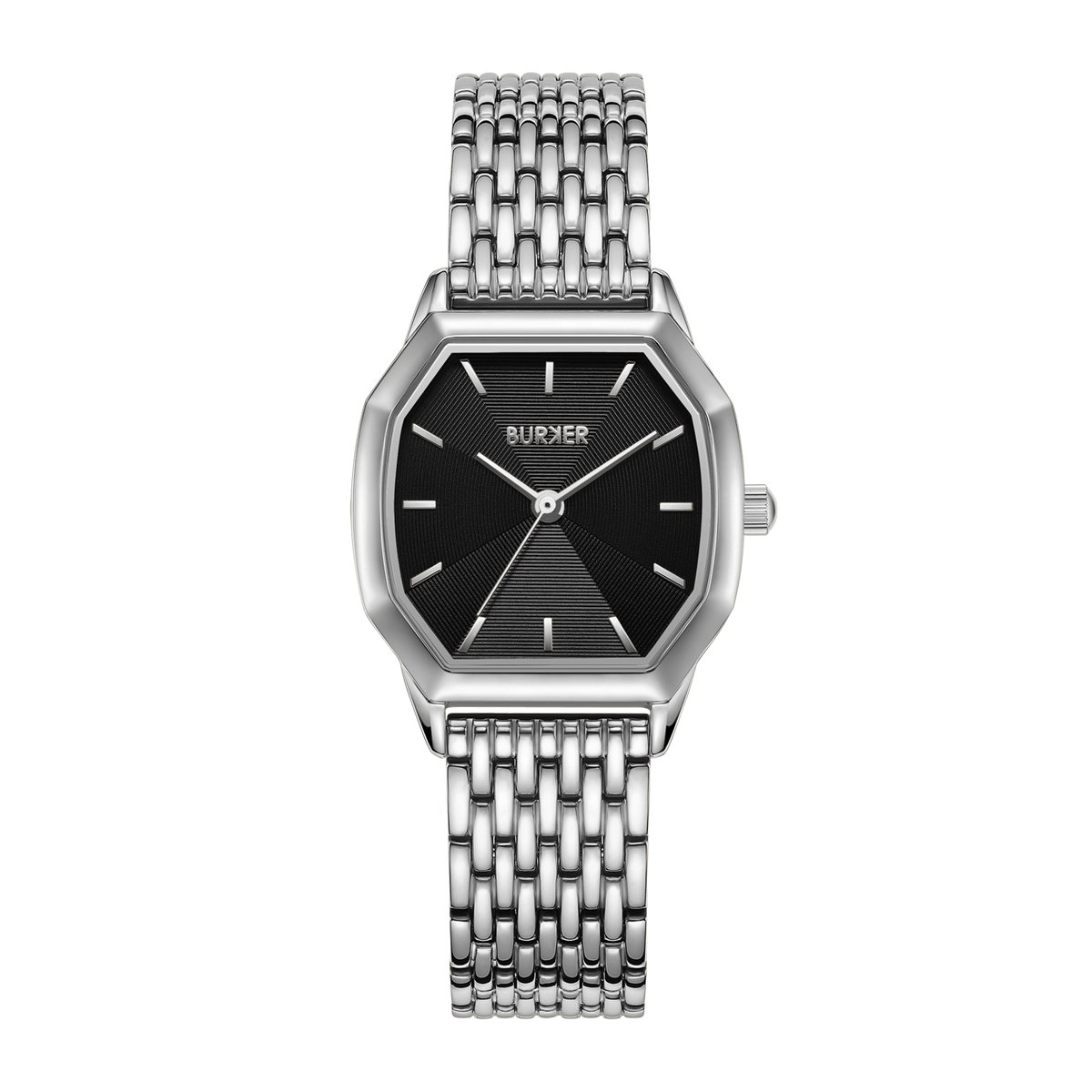BURKER Julia Horloge Dames - Hexagon - Zilver Zwart - Schakelband - 32 mm