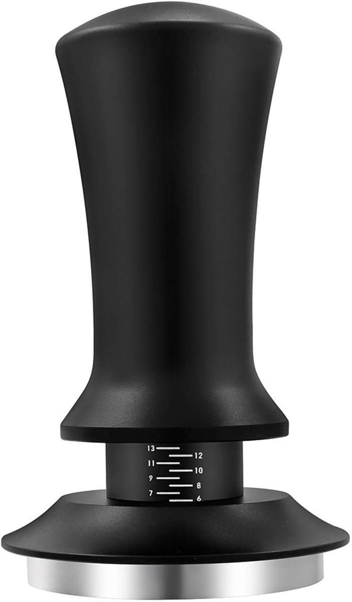 Koffietamper - Handmatige tamper - Tamper - Met gekalibreerde veer - 100% vlak - voor Breville-serie 54 mm portafiltermand (53 mm, zwart)