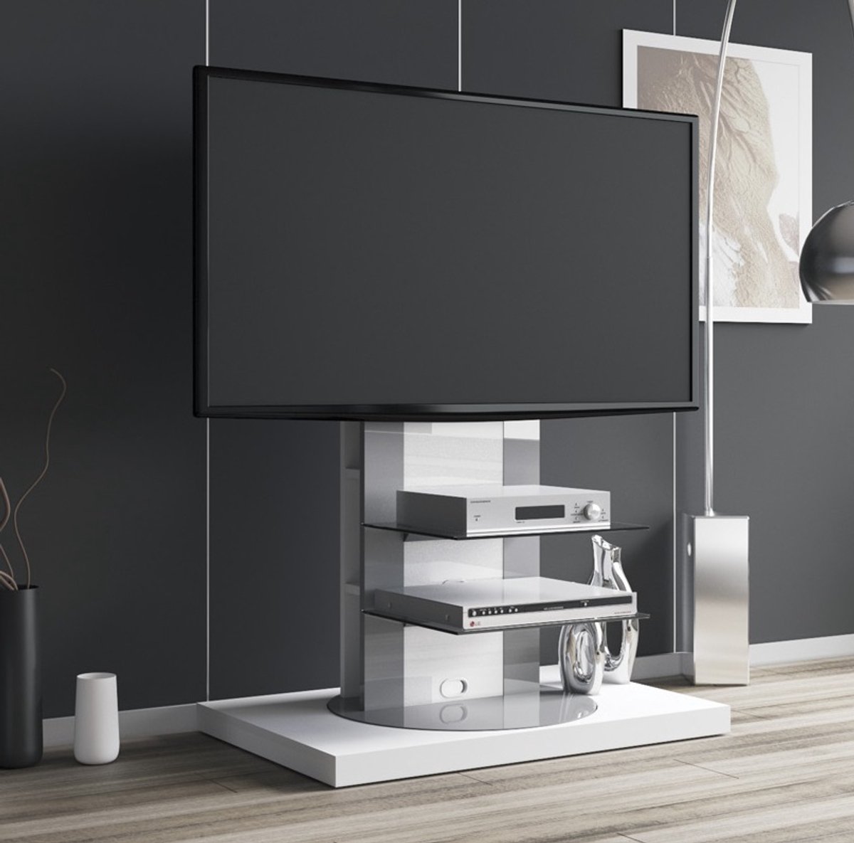 Hubertus Meble Tv-meubel Roma 2 van 126 cm hoog hoogglans wit Wit,Hoogglans wit