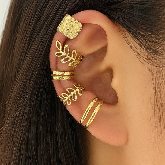 5 Boucles d'oreilles à clip en or pour femme – Clips oreilles' oreilles non percées – Mix de modèles lisses, martelés et ajourés – Boucles d'oreilles pour le coquillage de l'oreille