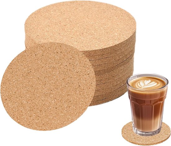 Onderzetters van kurk, kurk, rond, 10 cm, hittebestendig, bekeronderzetters, herbruikbaar, absorberende glazen onderzetters, kurk voor dranken, bar, kopjes, rond, 10 cm, 3 mm dik, 20 stuks