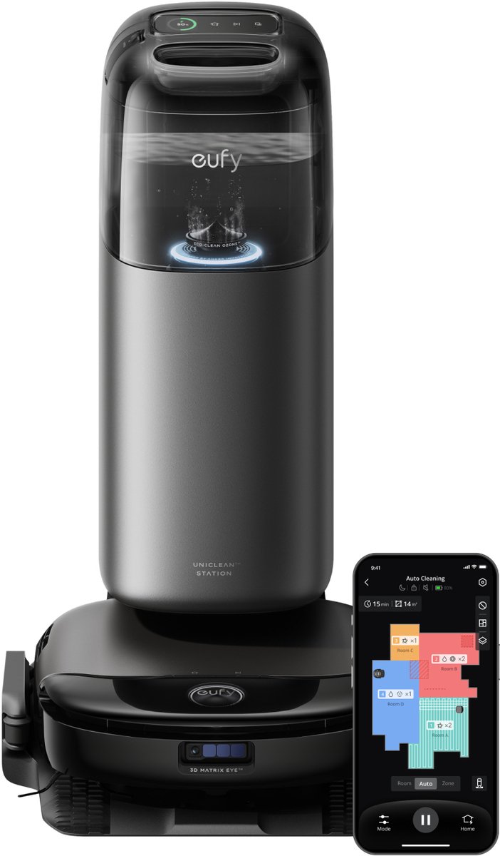 eufy Clean S1 Pro Robotstofzuiger All-in-One Station met dweilfunctie - Robot Vacuum - 8.000 Pa Zuigkracht, Slimme Obstakelvermijding, Multi-Level Mapping, Automatische dweilterugtrekking, Perfect voor dierenharen - eufy - €899,00