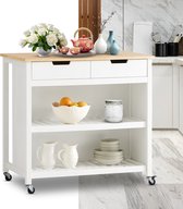 Bol.com Keukeneiland - Verplaatsbaar - Keukenkast - Dressoir - Organizer - Kasten - Houten Werkblad - Wit aanbieding
