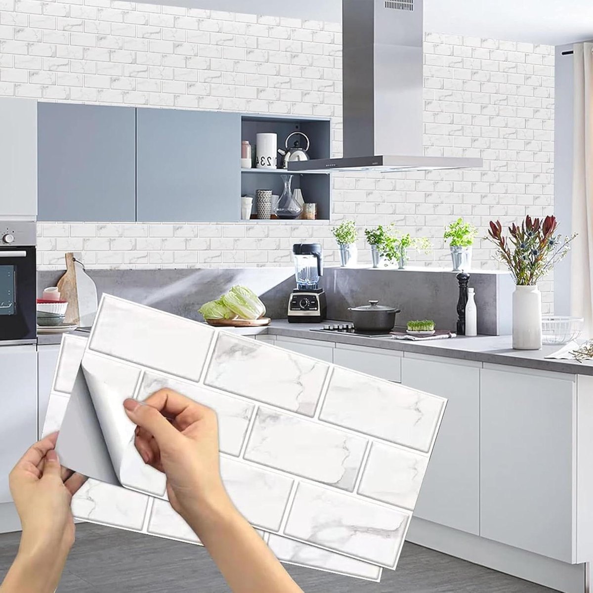 Allecto Premium - Decoratieve Tegelstickers voor Keuken en Badkamer - PVC Muurstickers - Baksteen Grijs - Set van 24 stuks - 15 x 30 cm
