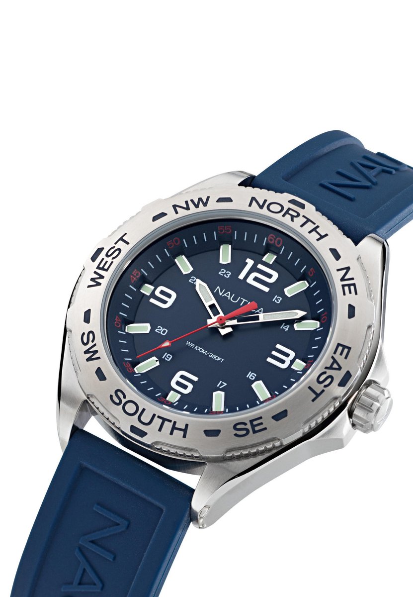 Nautica Clearwater Beach Kwarts Analoog Horloge Blauw Kast: 100 % Roestvrij Staal | Band: 100 % Siliconen 48 mm NAPCWS304, NAPCWS305