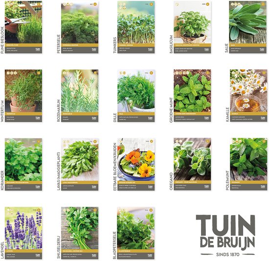 Kruidenzaden pakket - 18 soorten - In luxe geschenkdoos - Basilicum - Bieslook - Peterselie - Tuinkers - Salie - Groene Munt etc.