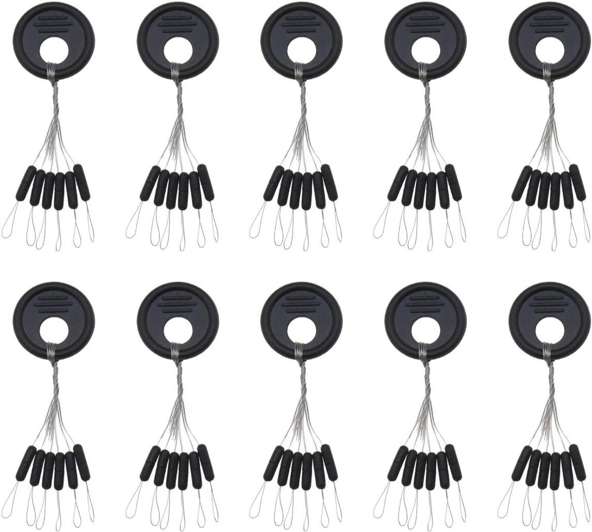 Allecto Plus - 100 stuks Rubber Visserijdobber Kralen Stopper 6 in 1 Drijfankerstops Zwart Cilindervormig Lijnstops Ruimteboon Visuitrusting M Formaat