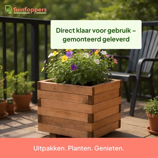 Décorations de jardin | Jardinière en bois marron 40x40cm | Avec du tissu de carotte | Marron Imprégné | Jardinière carrée pour l'extérieur | Bois de pin | Durable | Livré monté prêt à l'emploi