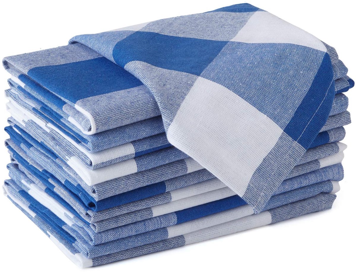 Ibenzoa® Katoenen Tafelservetten Set van 12 Stuks met Buffelblauwe Ruitenpatroon, 43 x 43 cm, Herbruikbaar