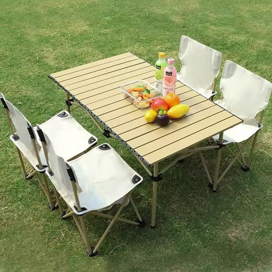 Opvouwbare Campingtafel 120 cm - Lichtgewicht & Duurzaam - Verstelbare Inklapbare Veldtafel - Beige: 120 × 55 × 50 cm — afbeelding 3