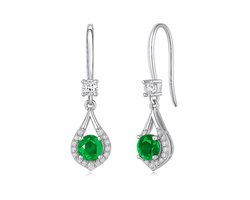 Zilveren Oorbellen met Smaragd - Zilveren Dames Oorbellen met Smaragd - Dames Smaragd Orbellen - Silver Emerald Earrings- Zilver 925 - Amona Jewelry
