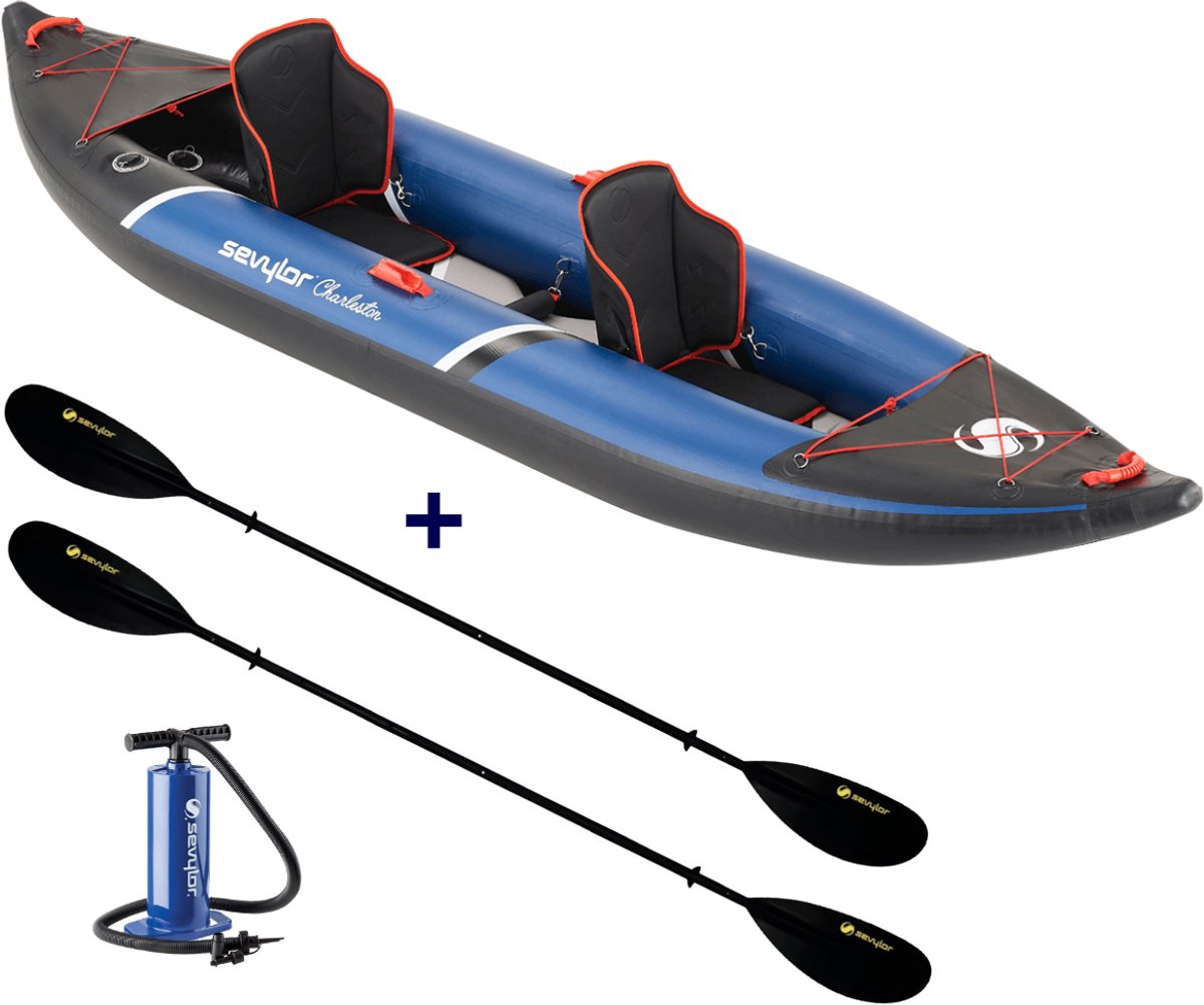 Sevylor Charleston opblaasbare kayak + peddels + pomp | Voordeelset | 2-persoons kayak | Inclusief 2 peddels, handpomp, draagtas en accessoires