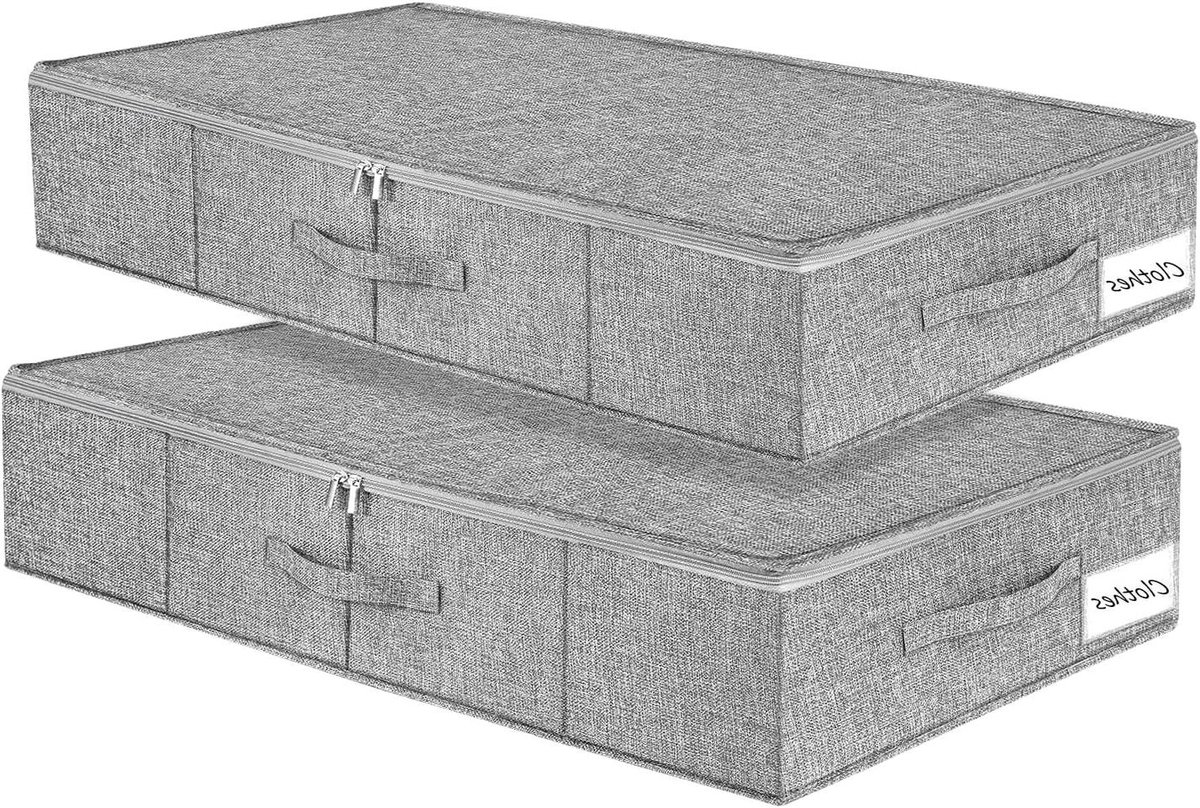 2 Stuks Opbergdozen Voor Onder Het Bed Met Deksel, Ritssluiting en Handgreep - Grijs