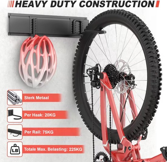 TOJ Fiets Ophangsysteem - Fietshaak - Fiets Ophangbeugel - Muurbeugel Fiets - Fietsenrek voor 4 Fietsen - Metaal - 120CM - Mat Zwart van toj — afbeelding 4