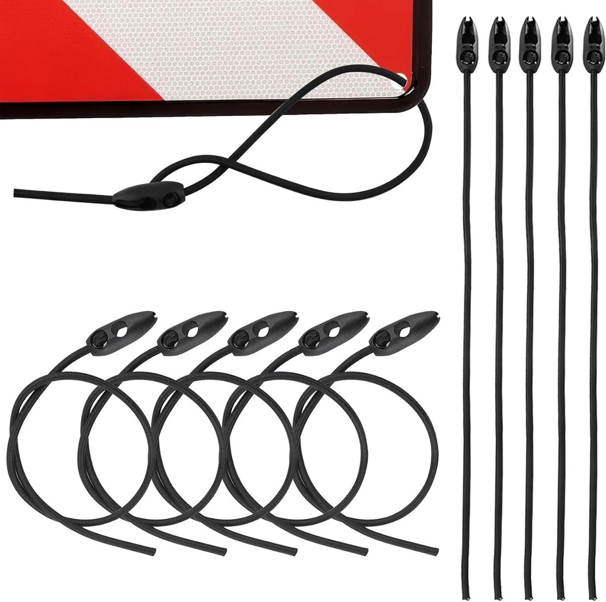 Allecto Plus - Bagagespanner 10 stuks rubberen spanners voor fietsendrager en nummerplaat - Italië, oproller 50 cm, bevestigingsriem, sjorriem.
