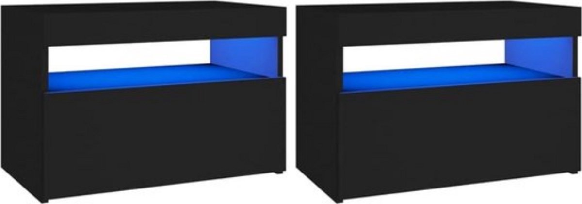 Thuys Vitrinekast Met Led Verlichting – Opbergkast – Verzamelkast – Set van 2 – 60 x 35 x 40cm – Zwart