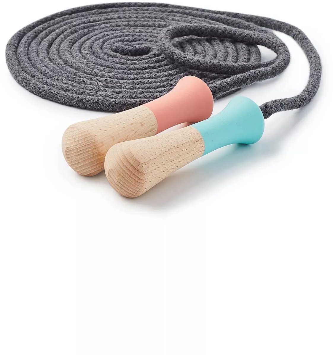 Springtouw in grappige kleuren, verstelbaar touw 260 cm met gelakt houten handvat, Skipping Rope Kids, verstelbaar katoenen touw met houten handvat