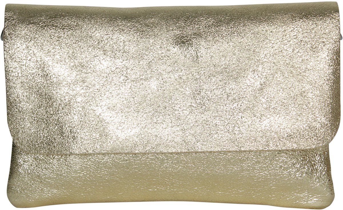 AmbraModa GLX11 - Crossbodytas, Clutch, telefoontas van echt leer met afneembaar en verstelbare schouderriem, passend voor mobiele telefoons en tablets tot 7 inch. Lichtgoud metallic
