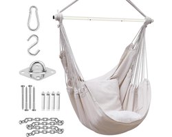 XL Portable Hanging Rocking Chair: Includes Hardware Kit, 2 Cushions, Removable Metal Support Bar, Side Pocket - Indoor and Outdoor Hanging Chair for Patio, Bedrooms, Teen Girls Room Decor