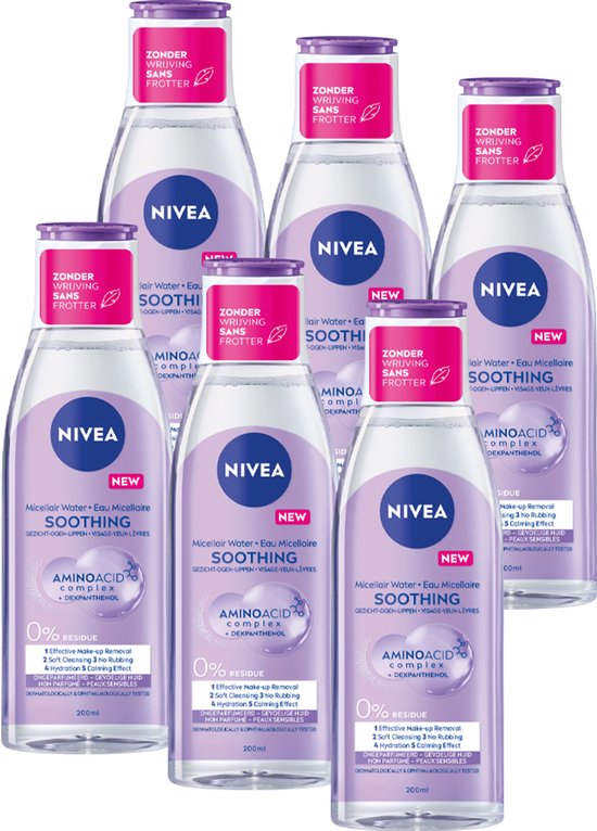 NIVEA Essentials Soothing Micellair Water - Gevoelige huid - Aminozuren - Dexpanthenol - Make-up remover - Face Cleanser - Voordeelverpakking - 6 x 200 ml