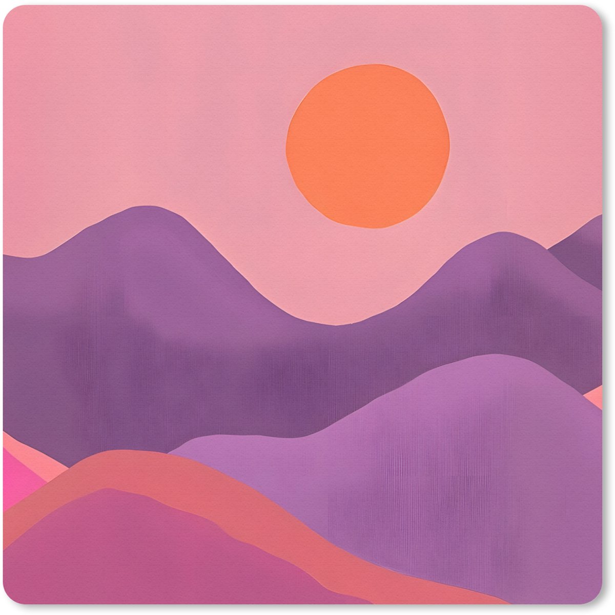 Muismat 20x20 cm - Mousepad Zon - Heuvels - Paars - Abstract - Muismatten