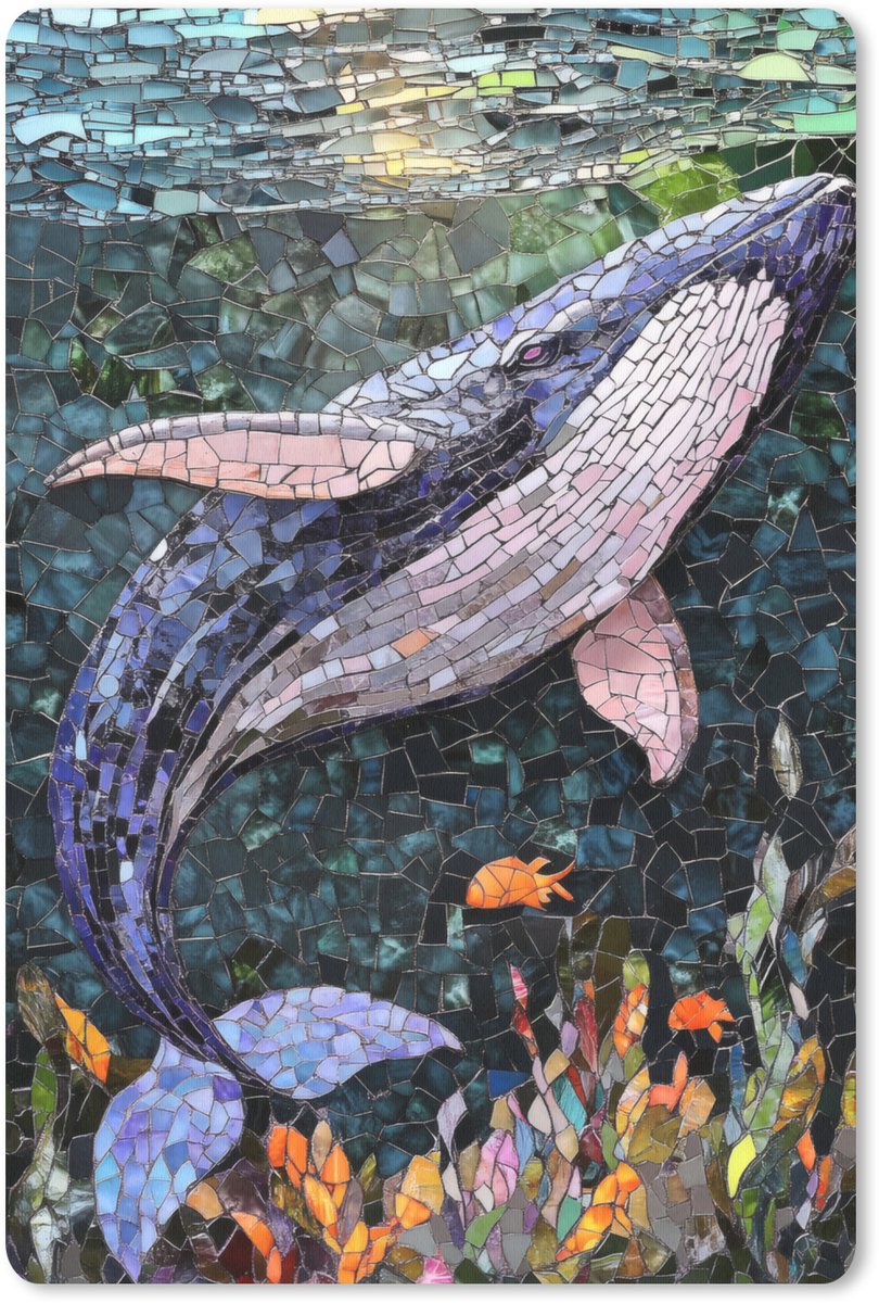 Muismat 18x27 cm - Mousepad Mozaïek - Walvis - Koraal - Water - Muismatten