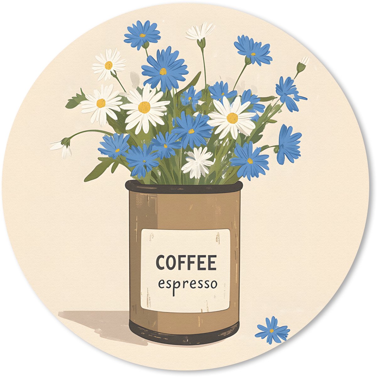 Muismat rond 50x50 cm - Mousepad Coffee - Blik - Minimalistisch - Bloemen - Ronde muismatten
