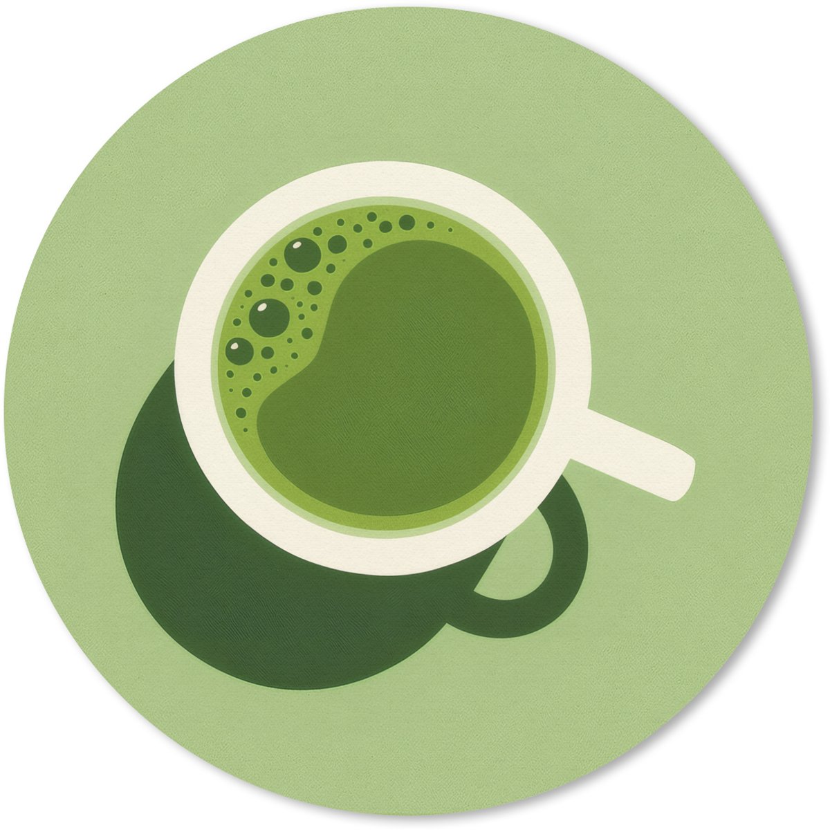 Muismat rond 30x30 cm - Mousepad Minimalistisch - Kopjes - Matcha -Groen - Ronde muismatten