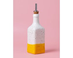 Olijfolie dispenser - Sunset - Spaans - Handgemaakt - 475ml - Keramiek - Wit - Geel - Zwart - Keuken - Koken - Bakken - Olijf - Fles