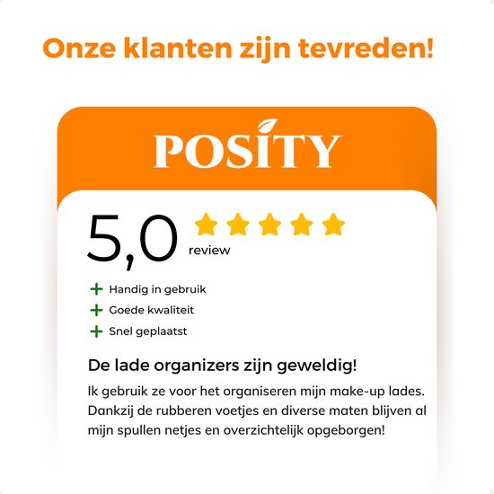 Posity lade organizer met 5,0 sterren review. Handig, hoge kwaliteit en snel geplaatst.