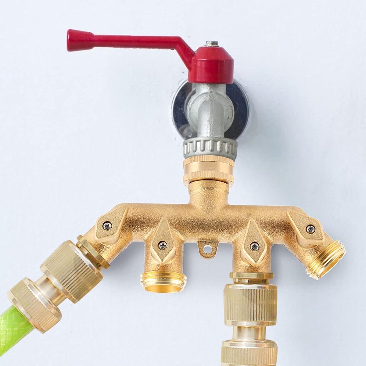 Allecto Plus - Messing Slangverdeler voor 4 Slangen - Tuinslang Aansluiting voor Waterkraan