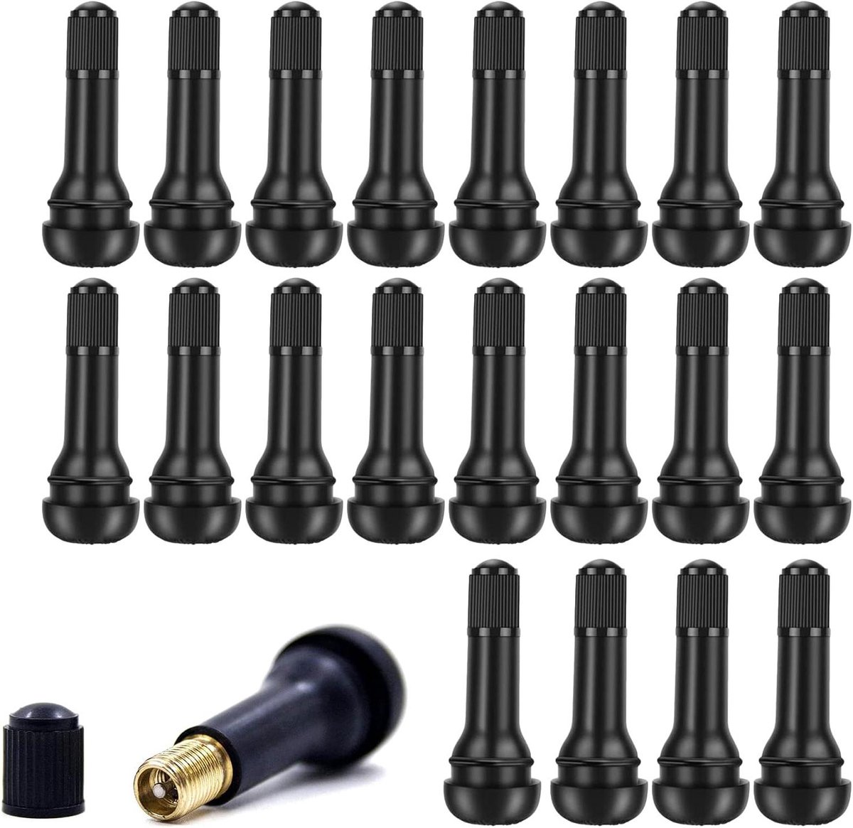 Allecto Plus - 20 stuks Autobandventiel TR414 voor Auto, Motorfiets en Fiets - Tubeless Rubber Ventielen - Snap-in Velgen - Zwart