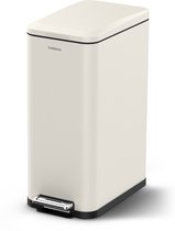 Prullenbak Deleca Prestige - 50 litres - Étroite - Poubelle à pédale en acier inoxydable - Avec pédale et fermeture lente - Blanc crème