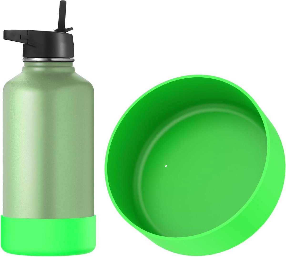 Allecto Plus - Waterfleshouder compatibel met brede/nauwe mond 60oz siliconen flesbodemhoes * Flesbeschermer met bumper (groen)