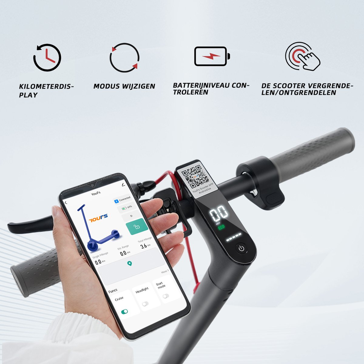 Afbeelding 2 van YEE RUN Elektrische Step, Opvouwbare elektrische step voor jongeren en volwassenen, 350W motor, 25km/h max, 25km bereik, 120kg laadvermogen, LED-display.