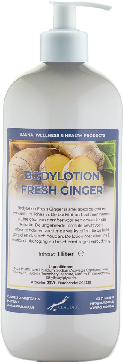 Bodylotion Fresh Ginger 1 Liter met witte pomp - stijlvolle en duurzame uitstraling