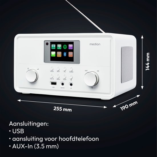 MEDION P85333 Radio por Internet con Dab (WiFi, FM, Spotify Connect, Music, USB, Toma de Auriculares, AUX, Stereo Line-out Cinch, Temporizador de sueño) Gris