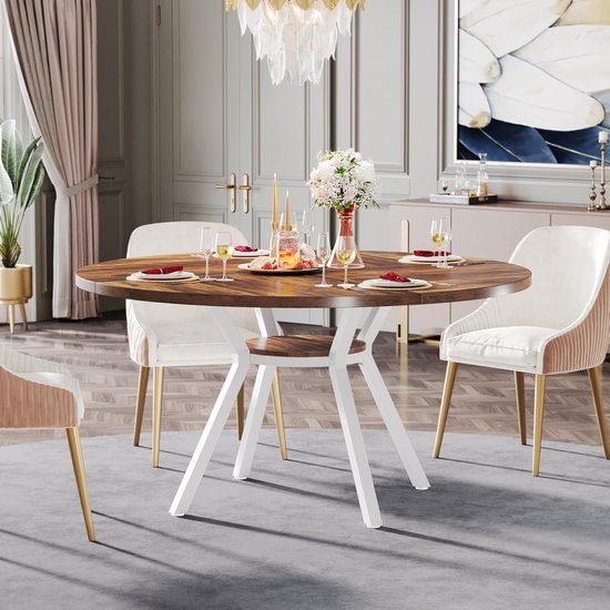 Tribesigns Eettafel rond, 120 cm, eettafel voor 4 personen, eetkamertafel met stevig metalen frame, modern eetkamermeubel (bruin zwart), keukentafel Tribesigns Eettafel rond, 120 cm, eettafel voor 4 personen, eetkamertafel met stevig metalen frame, modern eetkamermeubel (bruin zwart), keukentafel