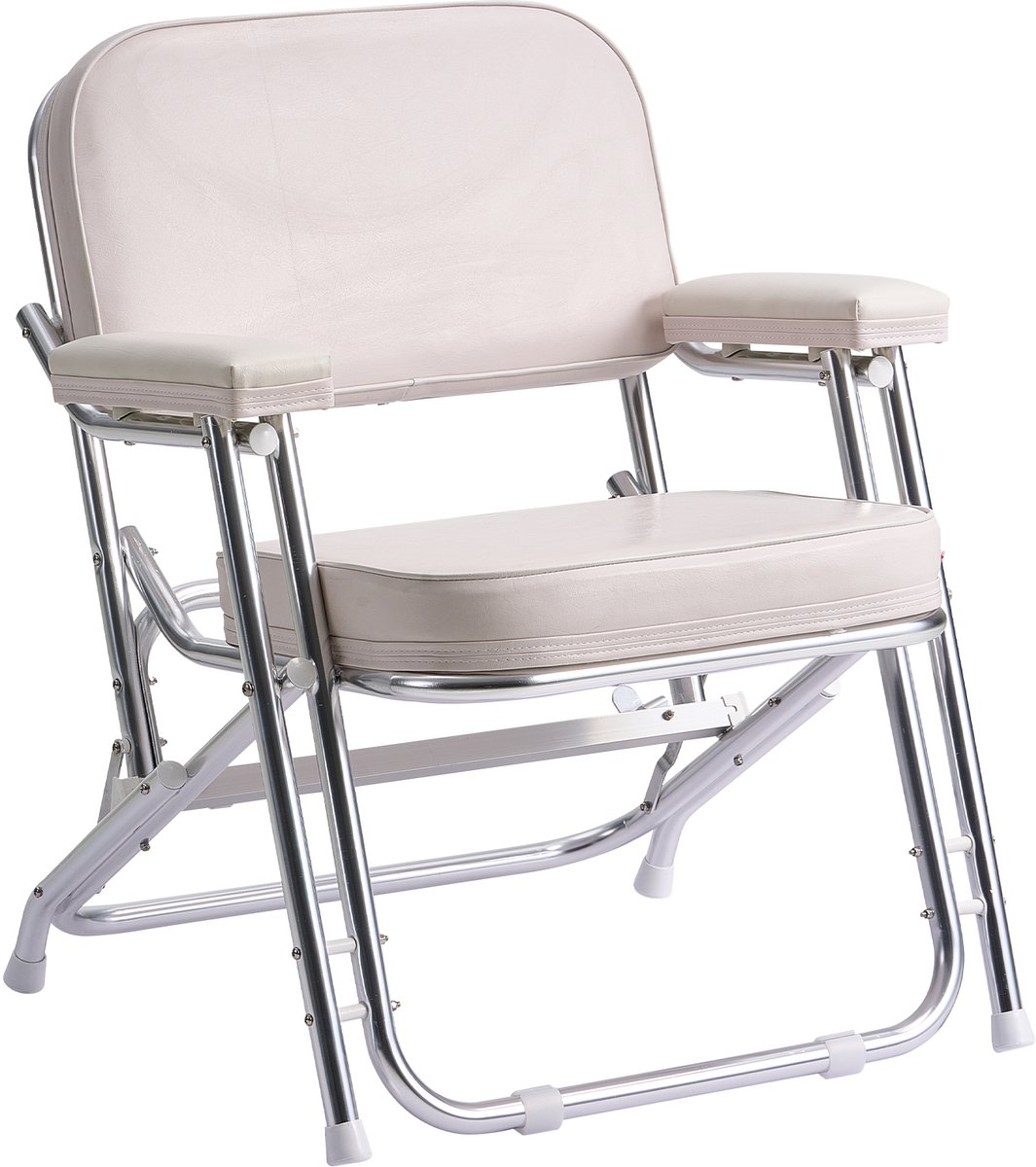 Opvouwbare Bootstoel met Aluminium Frame, Dik Gevoerde PVC-Leren Kussens, Gevoerde Armleuningen en Antislipvoetjes, Ideaal voor Boten, Jachten en Schepen, Wit