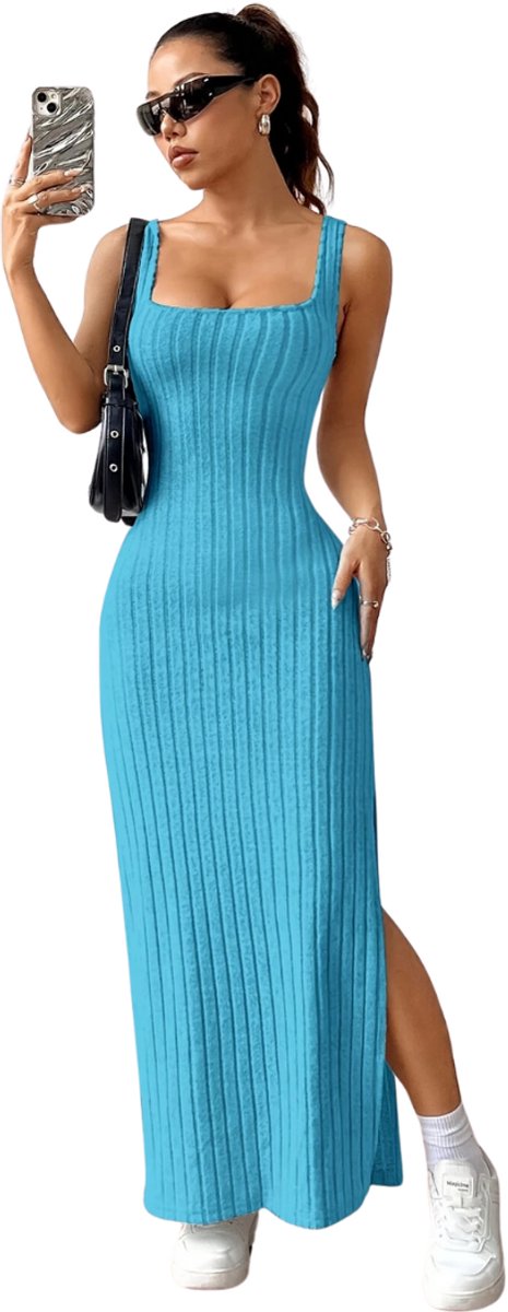 Bovista Open Rug Jurk Backless Body Jurk Shirt Blauw