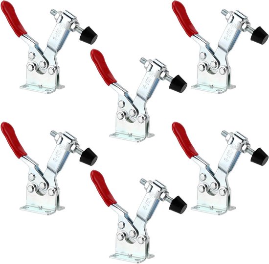 Foto: 6 stuks kniehefboomspanners voor machinebediening en lassen verticale snelspanner 100 kg capaciteit rood verstelbare toggle klemmen ngosuet