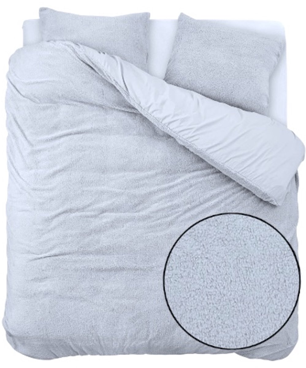 Husch Teddy Fleece Dekbedovertrek Zilvergrijs - Lits-Jumeaux - 240x200/220 cm - Heerlijk Zachte Teddy