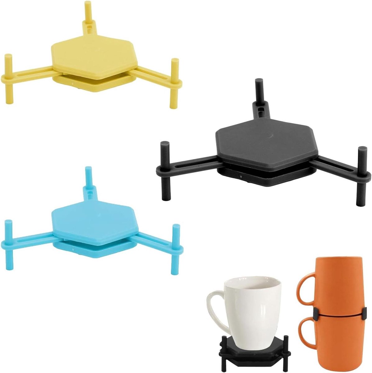 3-delige bekerorganizer stapelbare bekerhouder voor keukenkast - kopjesopslag en kopjesstapelaar gadget voor theekopjes en koffiekopjes