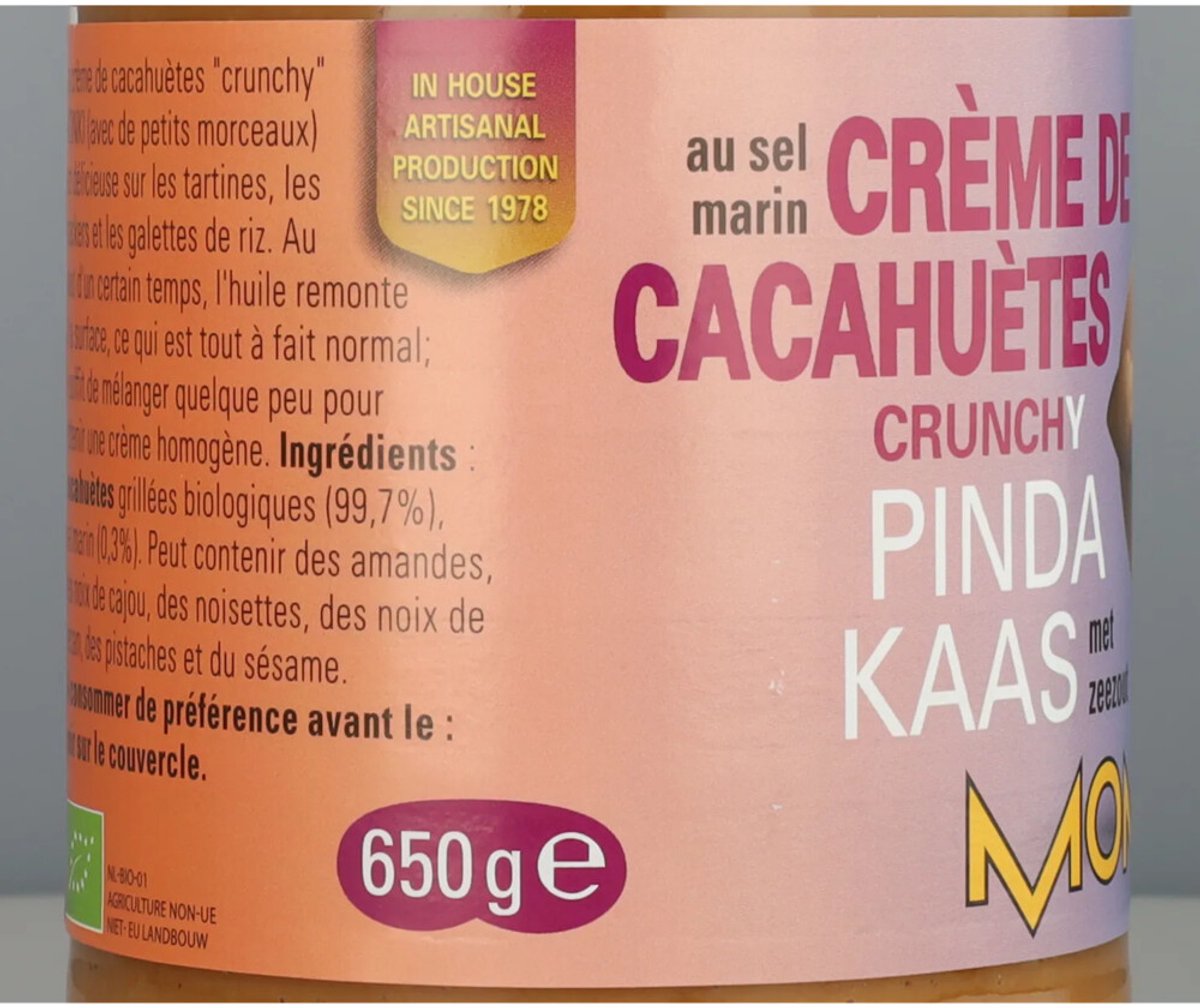Monki Pindakaas crunchy met zout eko bio 650 Gram