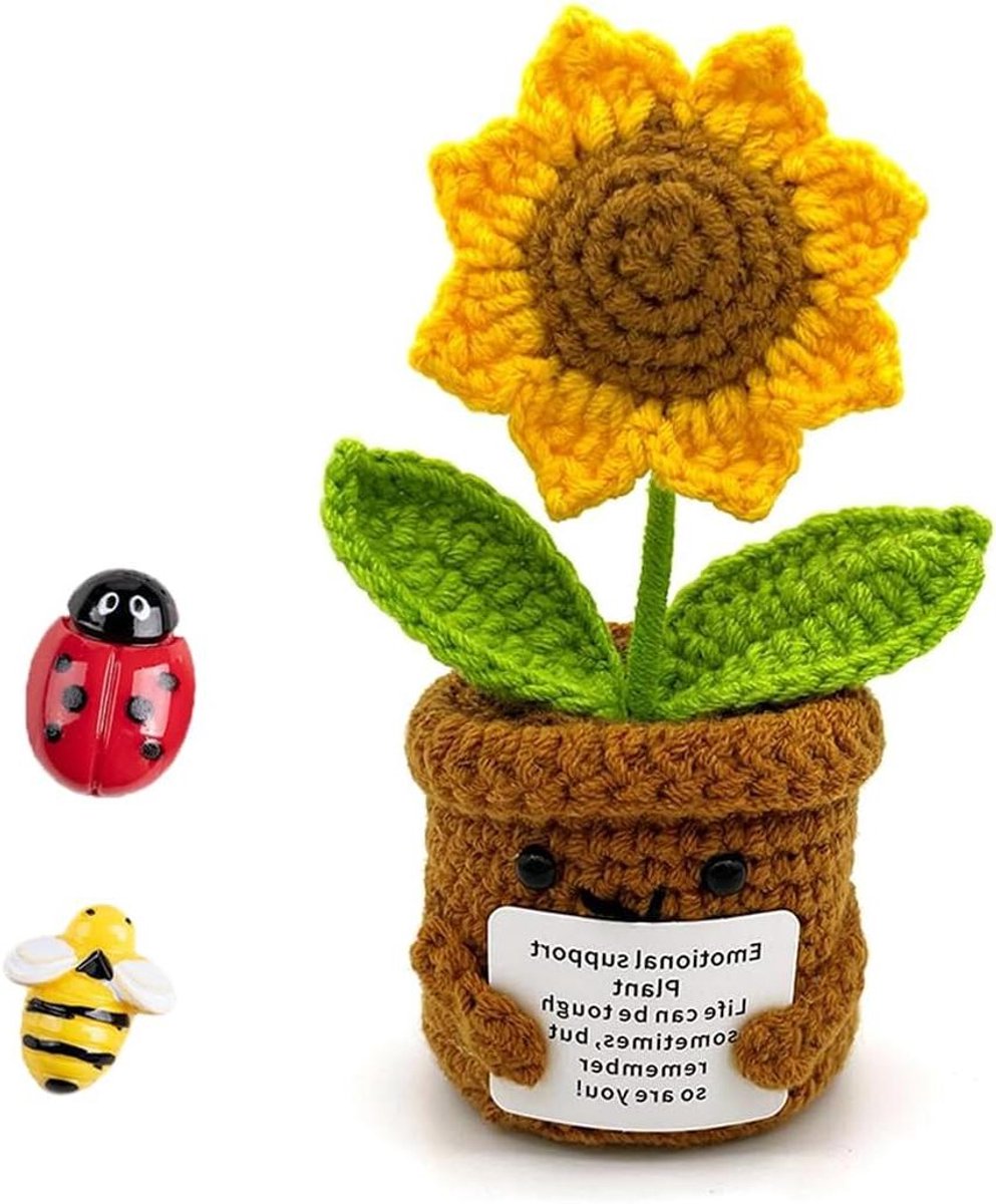 Allecto Plus - Creatief Gebreide Wollen Zonnebloem Aardappel Pocket Hug Cadeau - Geschikt voor Mannen en Vrouwen - Verjaardagscadeau met zonnebloem thema.
