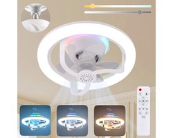 Rosnek Plafondventilator met Verlichting - RGB Kleuren & 360° Draaibaar - Mini Ø 28cm - 3 Snelheden - Werkt in Zomer én Winter - Afstandsbediening - E27 Plafondventilator Voor Garage, Werkplaats