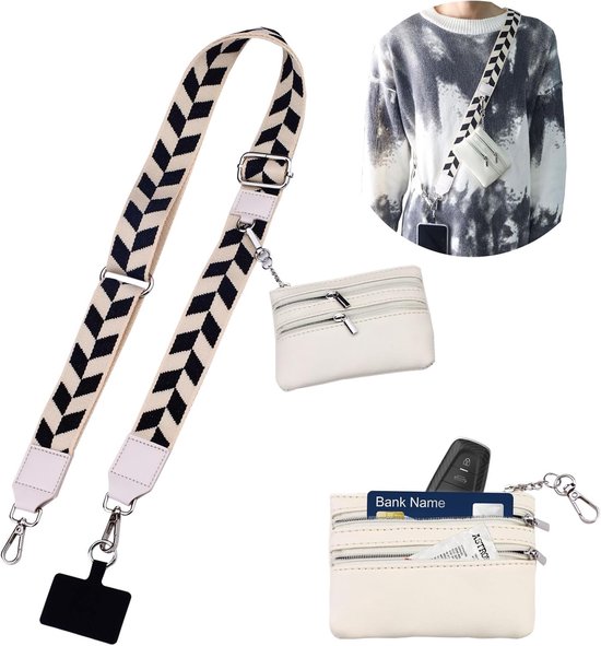 Foto: Verstelbare telefoon lanyard met portemonnee anti diefstal 1 stuk zwart polyester